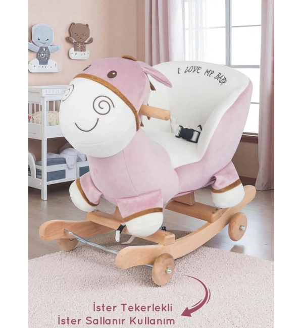 Babyklas Tekerlekli ve Sallanan Peluş Eşek Oyuncak | Pembe