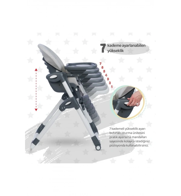 Be-Be Cozy Asansörlü Lüks Mama Sandalyesi - Gri