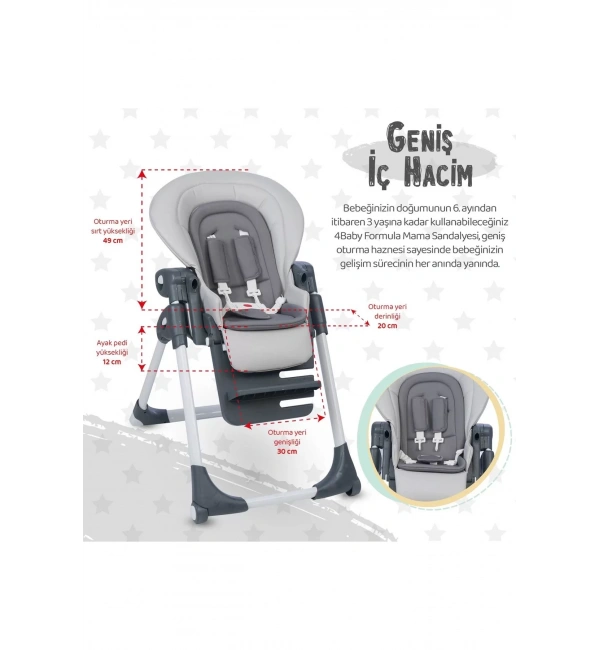 Be-Be Cozy Asansörlü Lüks Mama Sandalyesi - Gri