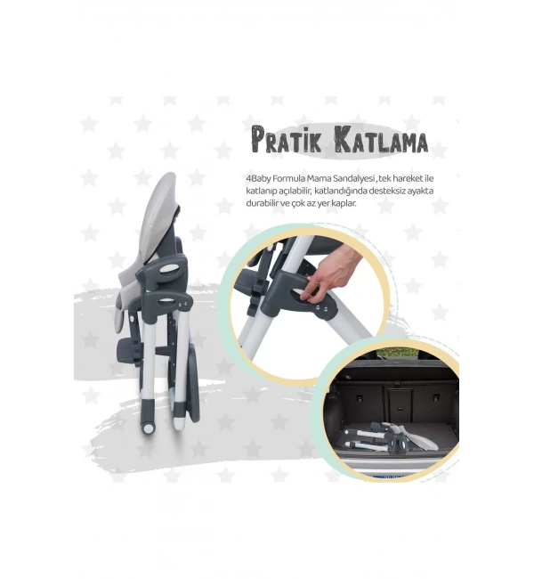 Be-Be Cozy Asansörlü Lüks Mama Sandalyesi - Gri