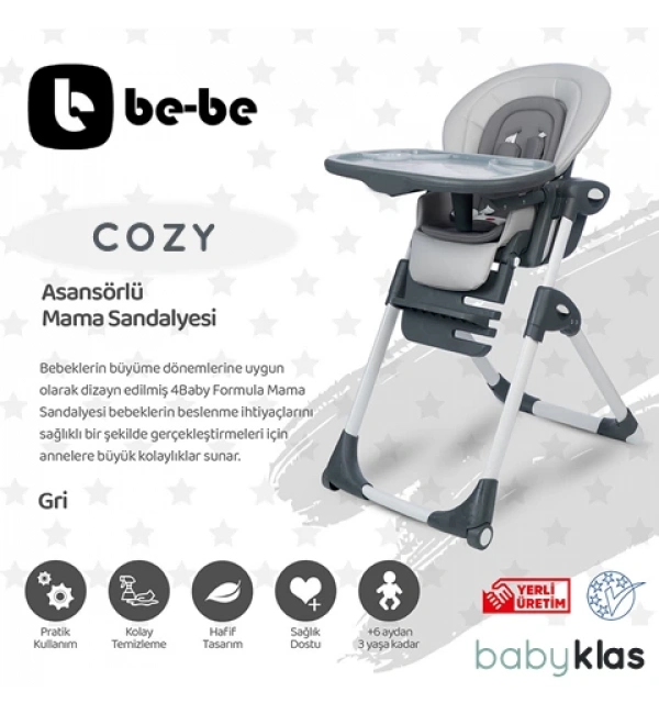 Be-Be Cozy Asansörlü Lüks Mama Sandalyesi - Gri