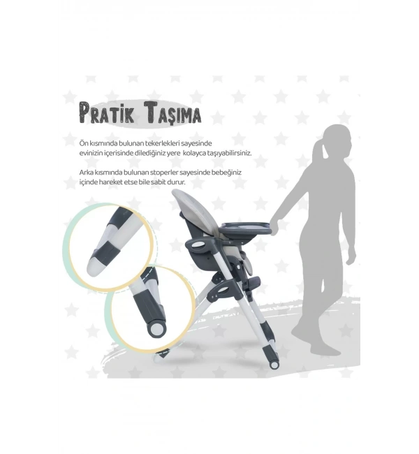 Be-Be Cozy Asansörlü Lüks Mama Sandalyesi - Gri