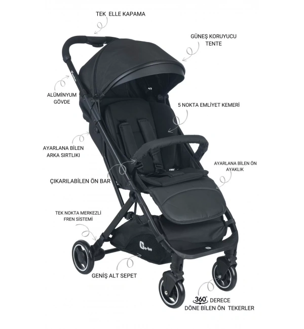 Be-Be Freedom Kabin Boy Bebek Arabası | Siyah