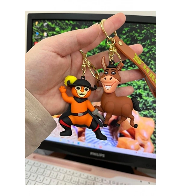 Çizmeli Kedi ve Eşek Karakterli Anahtarlık & Çanta Süsü