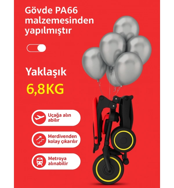 Ebeveyn Kontrollü 3 Tekerlekli Katlanabilir Bisiklet | Yeşil