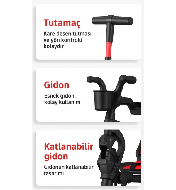 Ebeveyn Kontrollü 3 Tekerlekli Katlanabilir Bisiklet | Yeşil