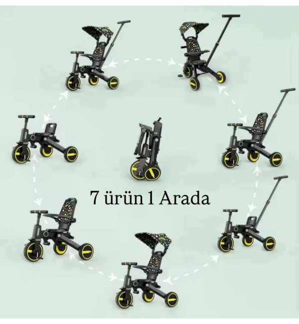 Katlanabilir Çift Yönlü Ebeveyn Kontrollü Çocuk Bisikleti | Figürlü Siyah