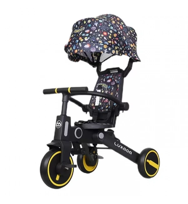 Katlanabilir Çift Yönlü Ebeveyn Kontrollü Çocuk Bisikleti | Figürlü Siyah