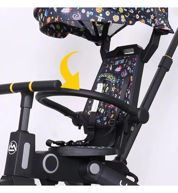 Katlanabilir Çift Yönlü Ebeveyn Kontrollü Çocuk Bisikleti | Figürlü Siyah