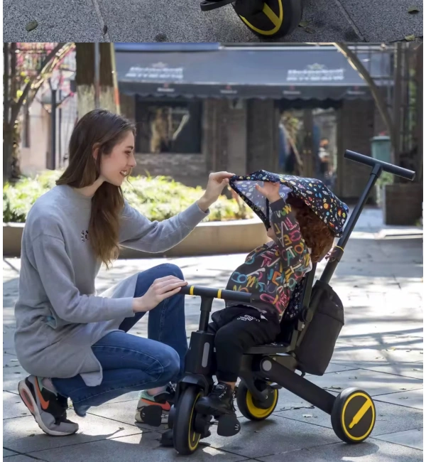 Katlanabilir Çift Yönlü Ebeveyn Kontrollü Çocuk Bisikleti | Figürlü Siyah