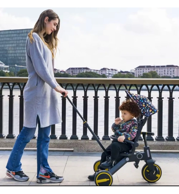 Katlanabilir Çift Yönlü Ebeveyn Kontrollü Çocuk Bisikleti | Figürlü Siyah