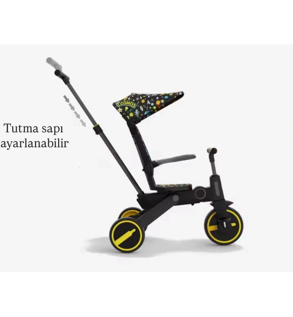 Katlanabilir Çift Yönlü Ebeveyn Kontrollü Çocuk Bisikleti | Figürlü Siyah