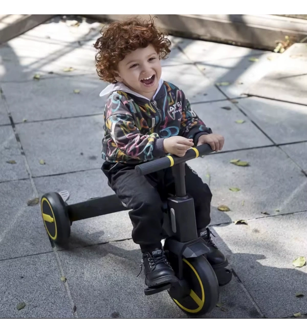 Katlanabilir Çift Yönlü Ebeveyn Kontrollü Çocuk Bisikleti | Figürlü Siyah