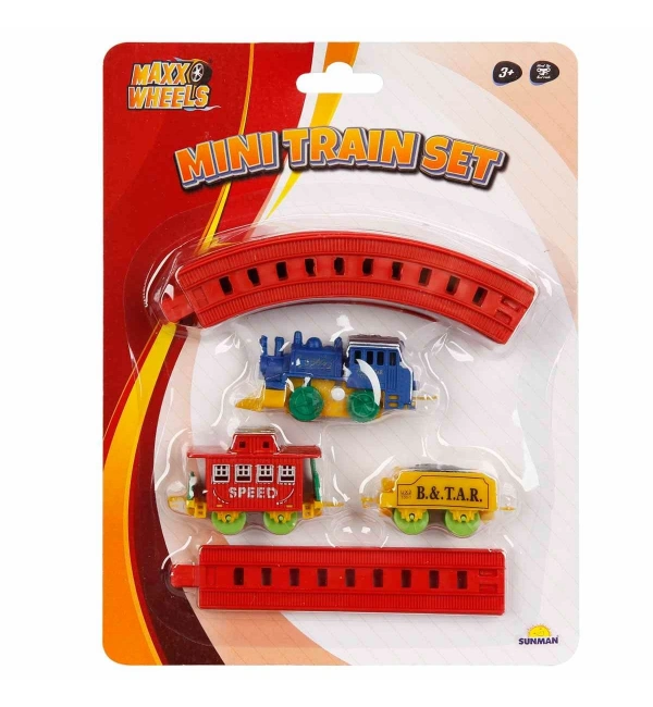 Maxx Wheels Mini Tren Seti 11 Parça - Mavi Tren-Kırmızı Kasalı Vagon