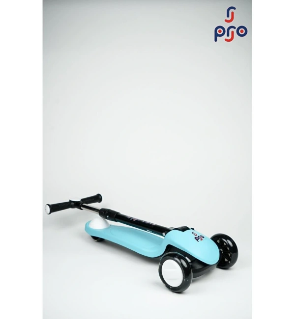 PRO Toys Işık/Ledli Üç Teker Yükseklik Ayarlanabilir ve Katlanabilir Fren Sistemli Çocuk Scooter | Turkuaz