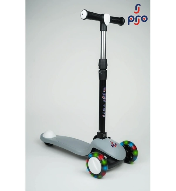 PRO Toys Işık/Ledli Üç Teker Yükseklik Ayarlanabilir ve Katlanabilir Fren Sistemli Çocuk Scooter | Gri