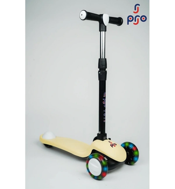 PRO Toys Işık/Ledli Üç Teker Yükseklik Ayarlanabilir ve Katlanabilir Fren Sistemli Çocuk Scooter | Sarı