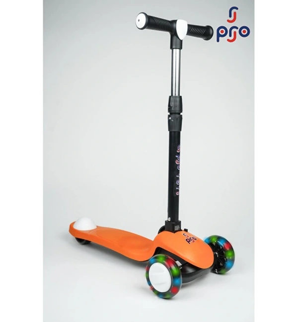PRO Toys Işık/Ledli Üç Teker Yükseklik Ayarlanabilir ve Katlanabilir Fren Sistemli Çocuk Scooter | Turuncu