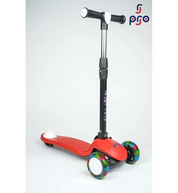 PRO Toys Işık/Ledli Üç Teker Yükseklik Ayarlanabilir ve Katlanabilir Fren Sistemli Çocuk Scooter | Kırmızı