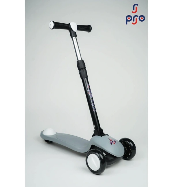 PRO Toys Işık/Ledli Üç Teker Yükseklik Ayarlanabilir ve Katlanabilir Fren Sistemli Çocuk Scooter | Gri