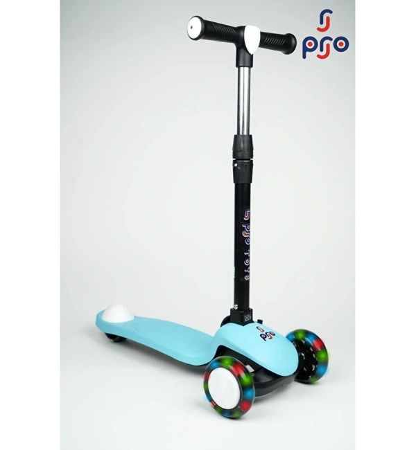 PRO Toys Işık/Ledli Üç Teker Yükseklik Ayarlanabilir ve Katlanabilir Fren Sistemli Çocuk Scooter | Turkuaz