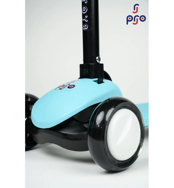 PRO Toys Işık/Ledli Üç Teker Yükseklik Ayarlanabilir ve Katlanabilir Fren Sistemli Çocuk Scooter | Turkuaz