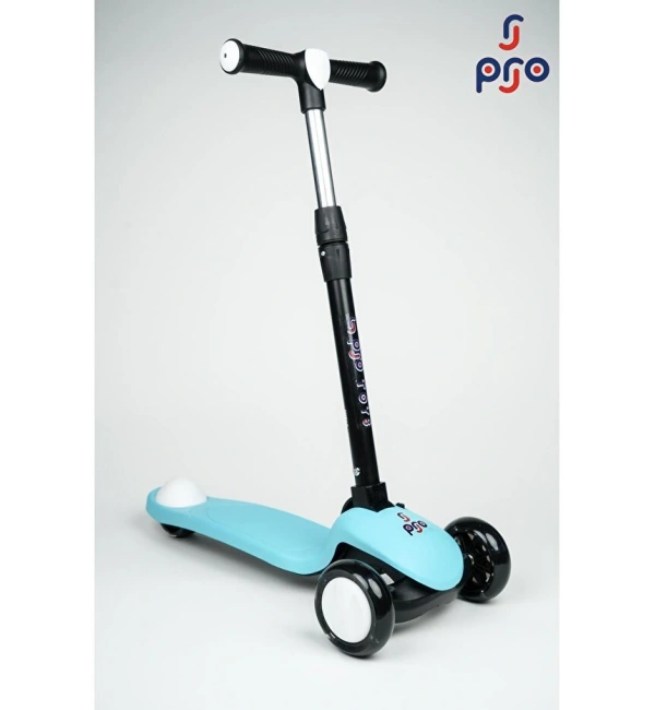 PRO Toys Işık/Ledli Üç Teker Yükseklik Ayarlanabilir ve Katlanabilir Fren Sistemli Çocuk Scooter | Turkuaz