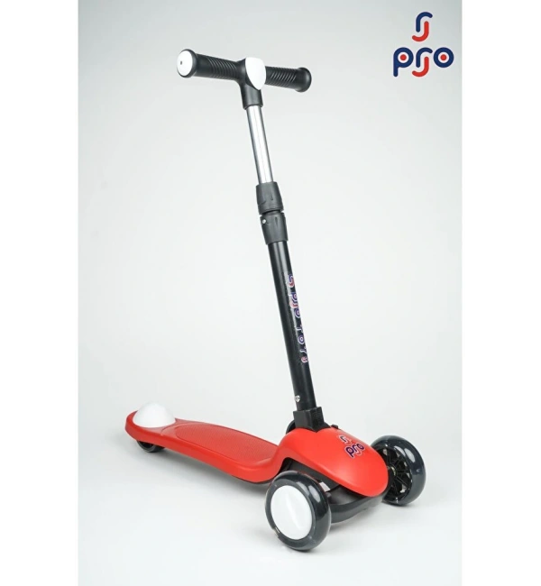 PRO Toys Işık/Ledli Üç Teker Yükseklik Ayarlanabilir ve Katlanabilir Fren Sistemli Çocuk Scooter | Kırmızı