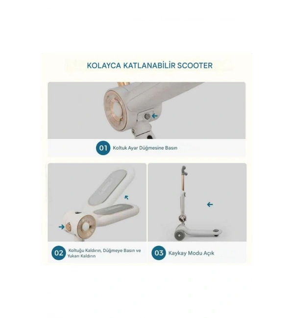 Toys Led Sesli ve Işıklı Tekerlekli Yükseklik Ayarlı Oturaklı Çocuk Scooter