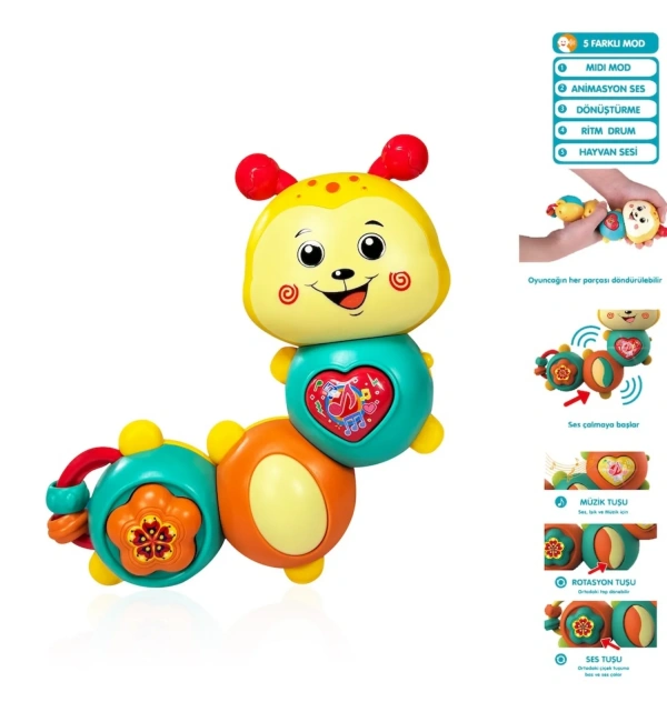 Vardem Işıklı Ve Müzikli Tırtıl Bebek Piyanosu Eğitim Oyuncağı - Sarı