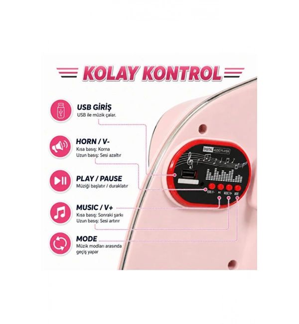 Vespera Pierro Akülü 6v Motor | Pembe