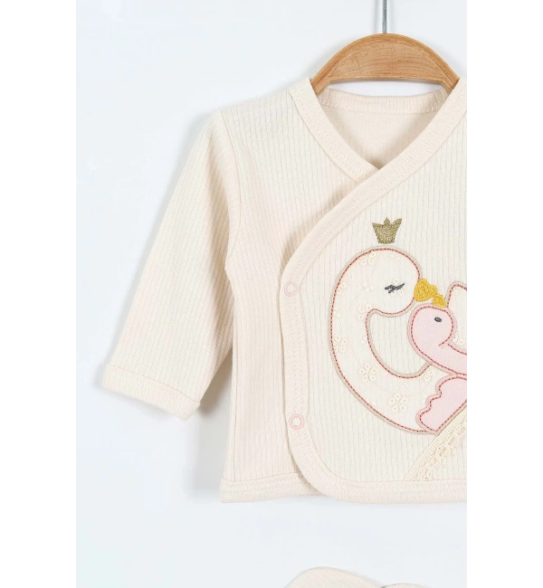 Yeni Doğan Kuğu Nakışlı Patikli Çıtçıtlı 5li Kız Bebek Hastane Çıkışı