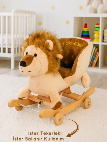 Babyklas Tekerlekli ve Sallanan Peluş Aslan Oyuncak