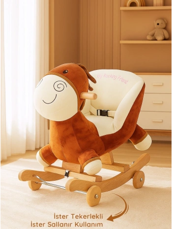 Babyklas Tekerlekli ve Sallanan Peluş Eşek Oyuncak | Kahve