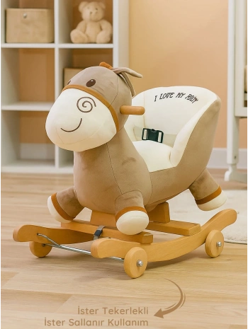 Babyklas Tekerlekli ve Sallanan Peluş Eşek Oyuncak | Krem