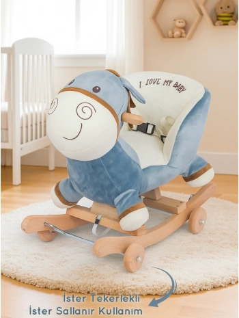 Babyklas Tekerlekli ve Sallanan Peluş Eşek Oyuncak | Mavi