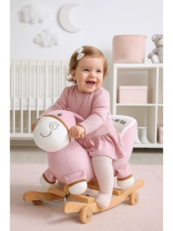 Babyklas Tekerlekli ve Sallanan Peluş Eşek Oyuncak | Pembe
