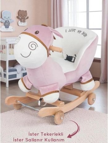 Babyklas Tekerlekli ve Sallanan Peluş Eşek Oyuncak | Pembe