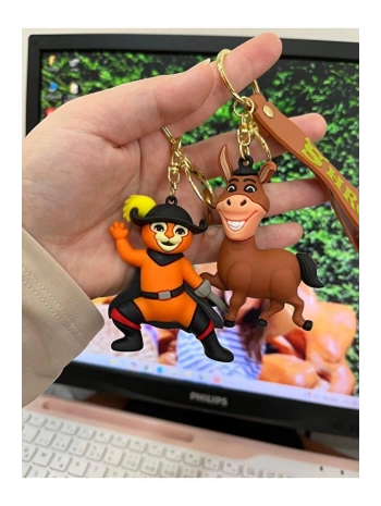 Çizmeli Kedi ve Eşek Karakterli Anahtarlık & Çanta Süsü