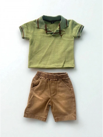 Erkek Triko Geyik Kafası Yıldız Nakışlı 2li Takım / Yeşil