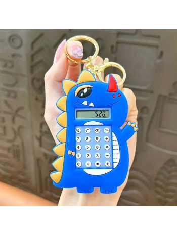 Hesap Makinesi Dino Mini Anahtarlıklı Labirent Oyunlu / Mavi