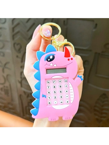 Hesap Makinesi Dino Mini Anahtarlıklı Labirent Oyunlu / Pembe