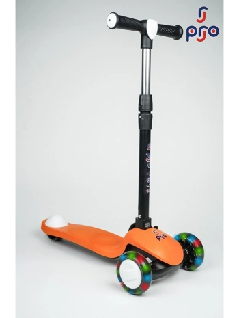 PRO Toys Işık/Ledli Üç Teker Yükseklik Ayarlanabilir ve Katlanabilir Fren Sistemli Çocuk Scooter | Turuncu