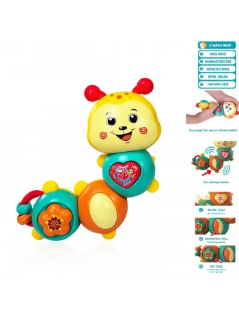 Vardem Işıklı Ve Müzikli Tırtıl Bebek Piyanosu Eğitim Oyuncağı - Sarı