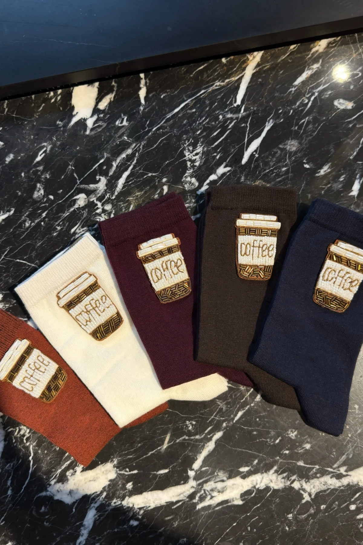 Coffee İşlemeli Cotton Çorap