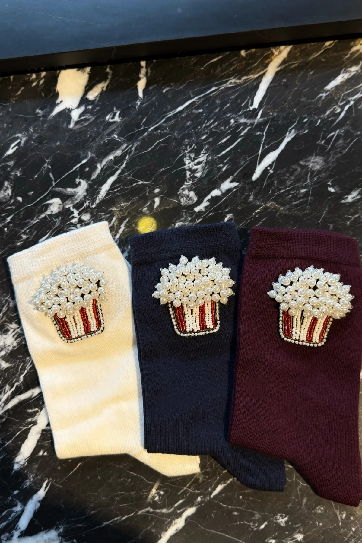 Popcorn İşlemeli Cotton Çorap