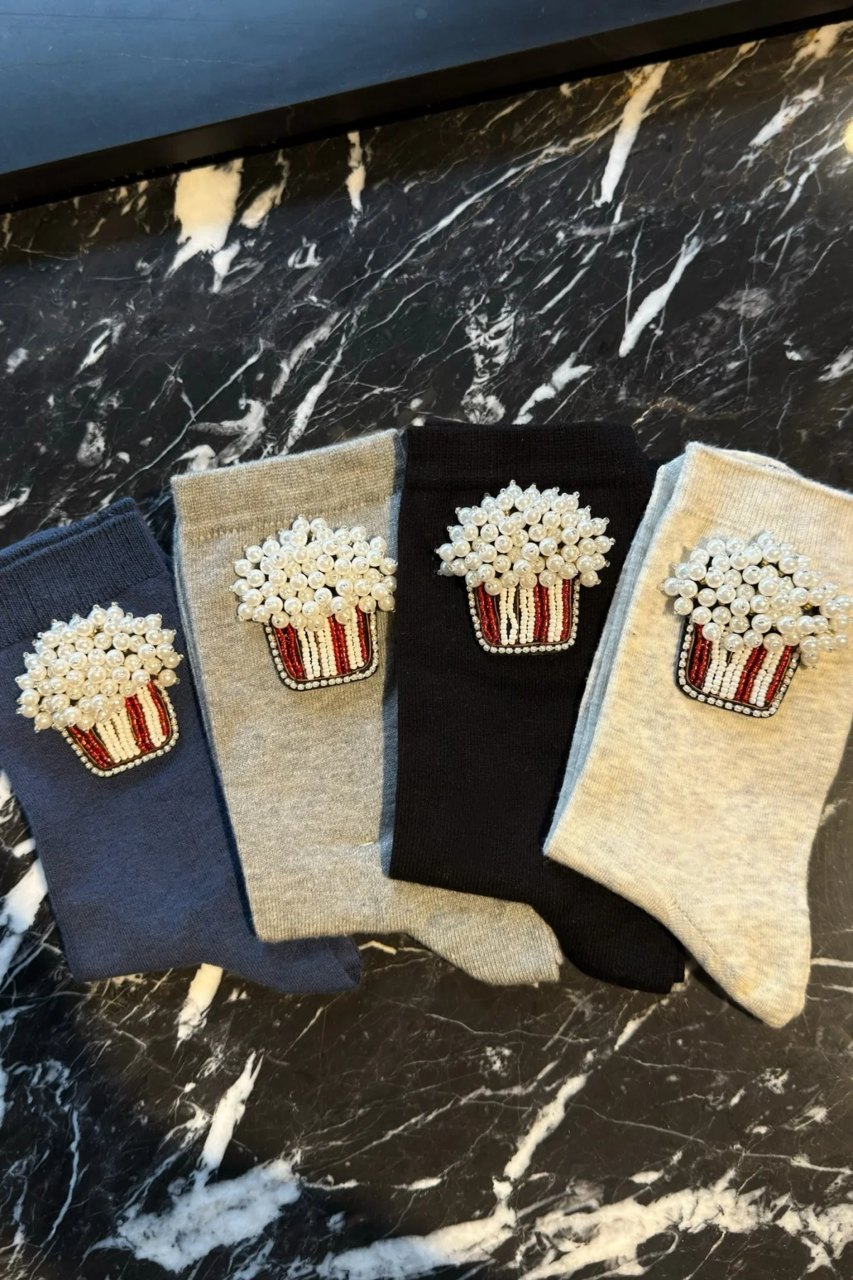 Popcorn İşlemeli Cotton Çorap