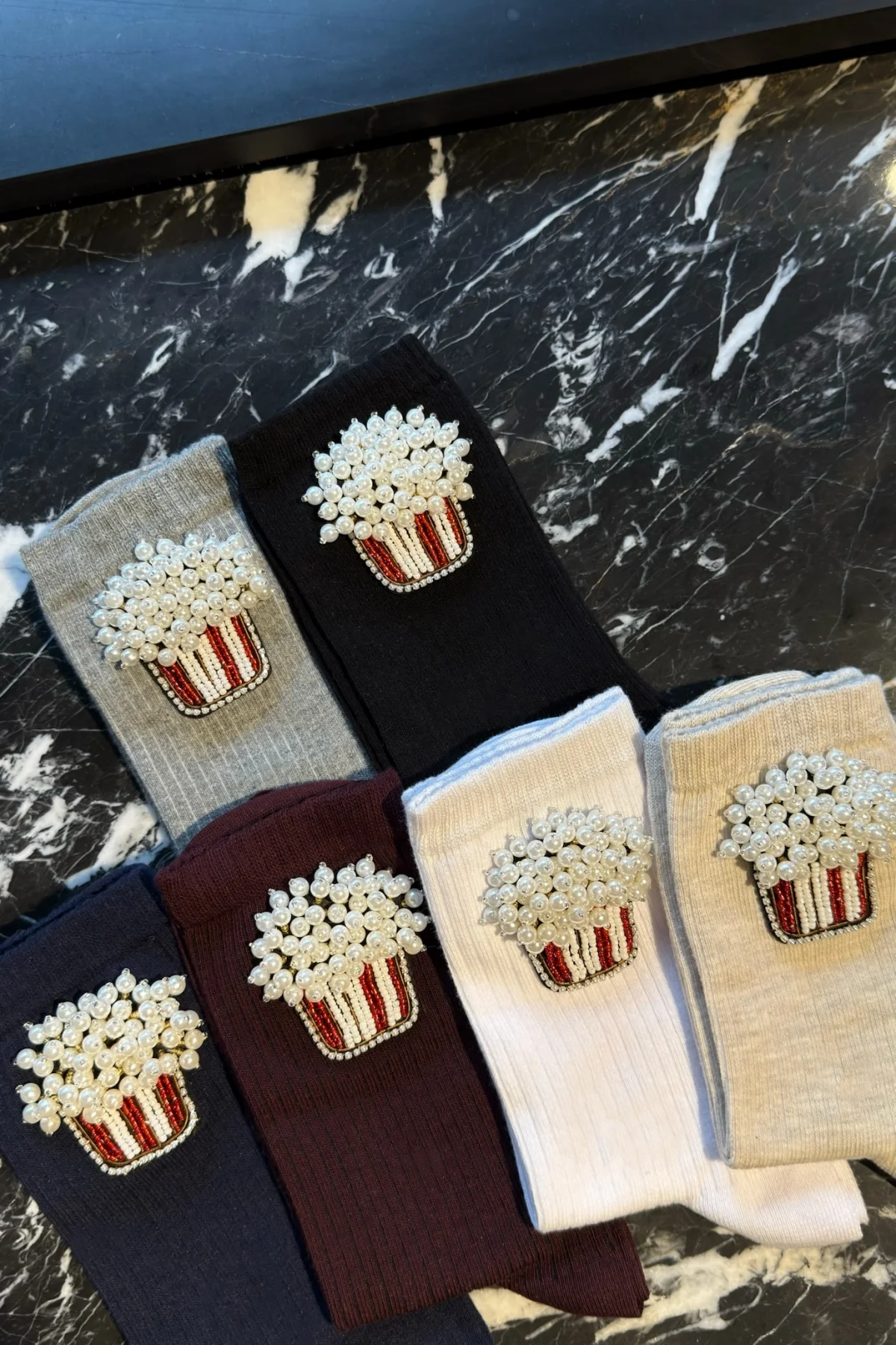 Popcorn İşlemeli Fitilli Cotton Çorap