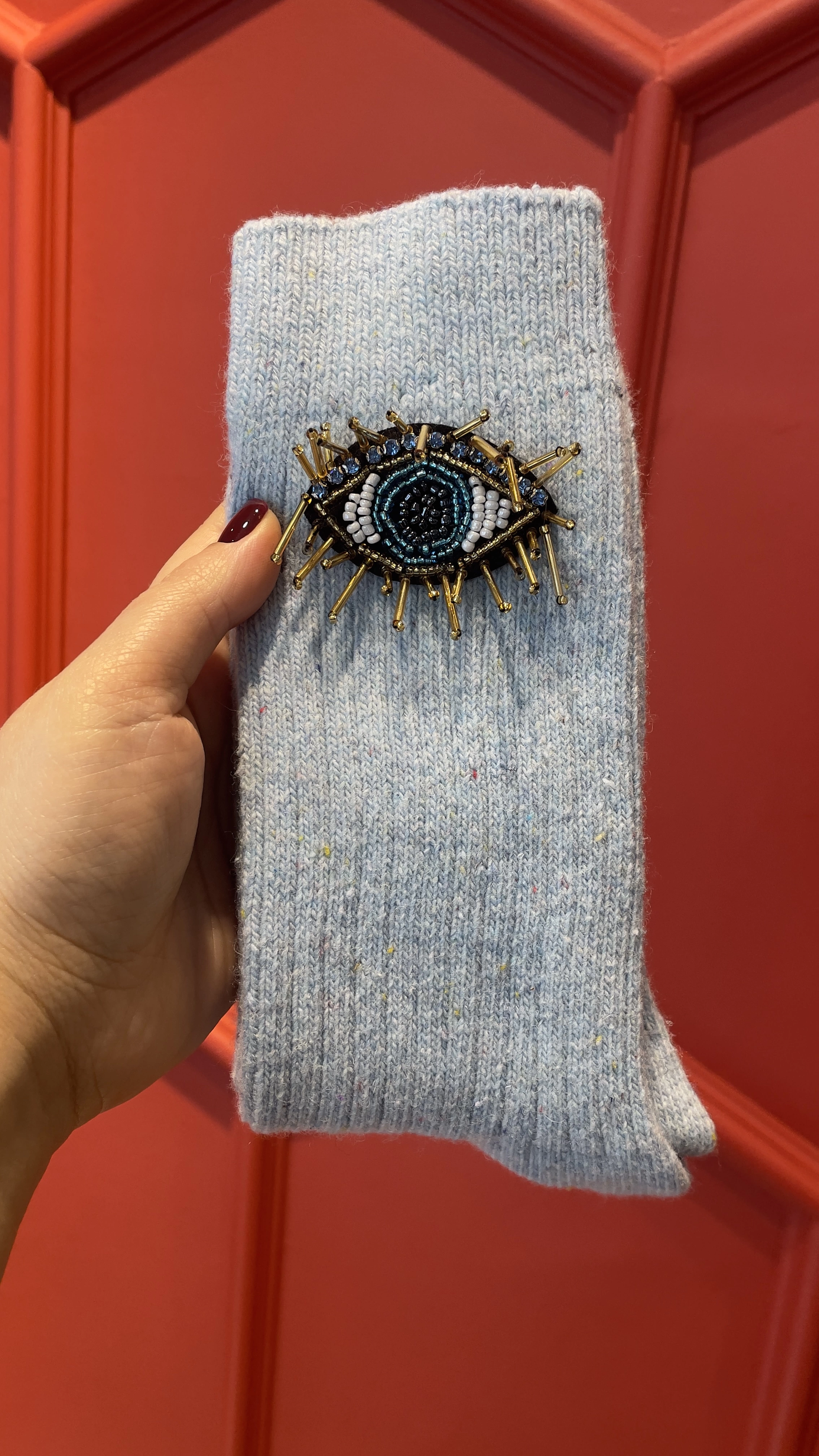 Eda’s Kirpikli Göz Kırçıllı Mavi Uzun Yün Çorap