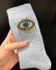 Edas Göz İşlemeli Açık Mavi Yün Çorap